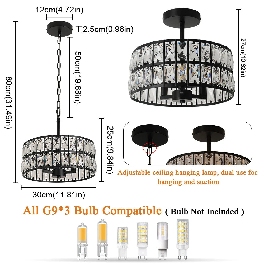 Afralia™ Modern LED Crystal Chandelier Adjustable Pendant Light for Kitchen Island Dining Room