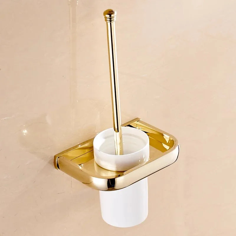 Afralia™ Gold Brass Bathroom Hardware Set: Paper Holder, Towel Bar, Soap Basket, Towel Rack