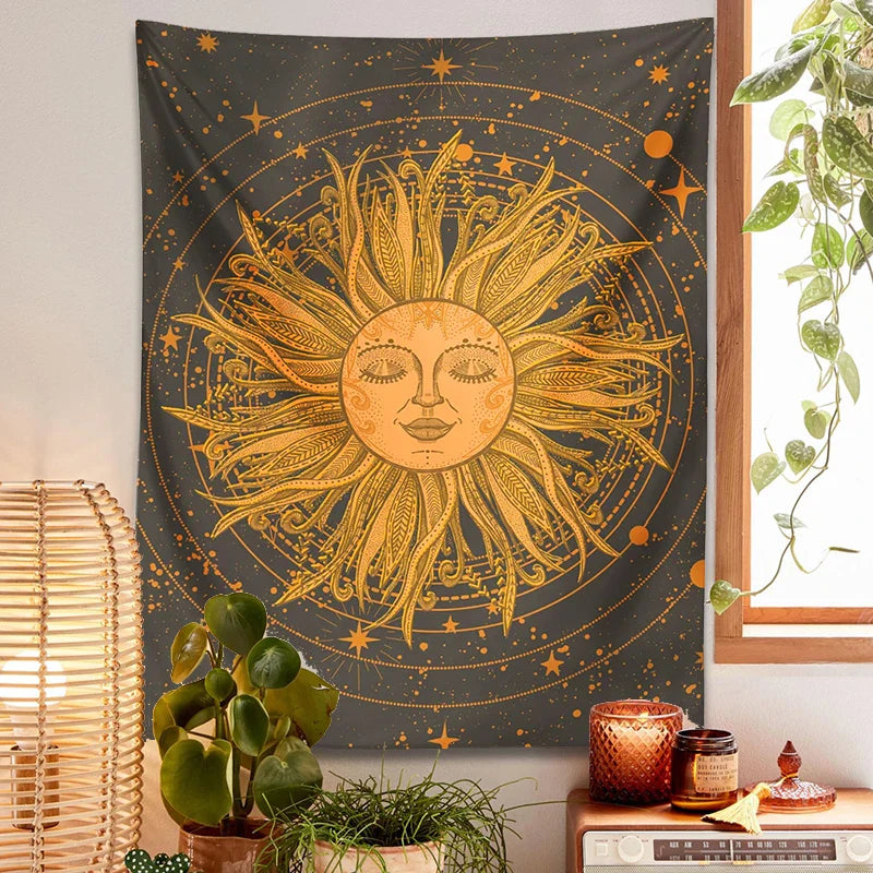 Afralia™ Celestial Sun Moon Wall Tapestry: 70s Retro Psychedelic Room Decor Art