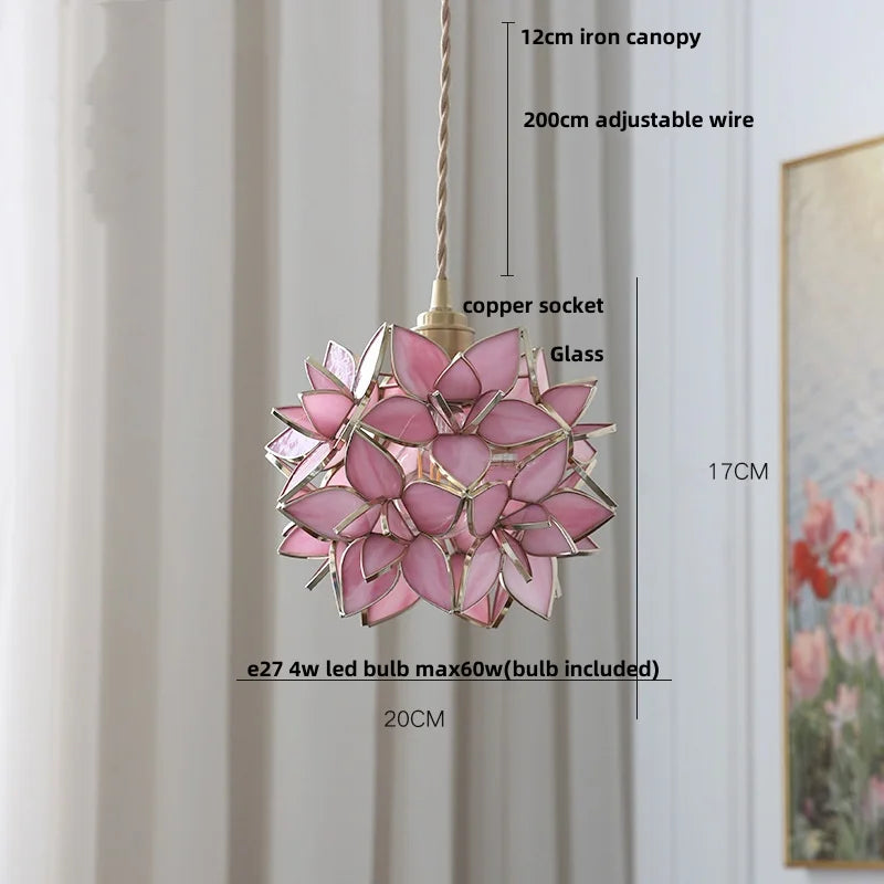 Afralia™ Flower Glass Pendant Lamp E27 Copper Hanging Light - Adjustable 200cm Wire