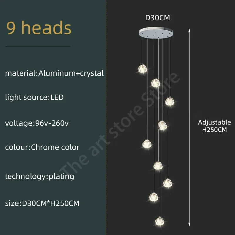 Afralia™ Crystal LED Ceiling Chandelier: Modern Spiral Kitchen Staircase Home Decoration Light