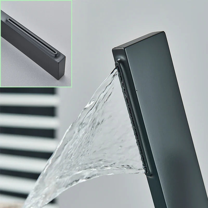 Afralia™ Brass Waterfall Basin Faucet Hot/Cold Mixer Taps Single Handle Bathroom Sink