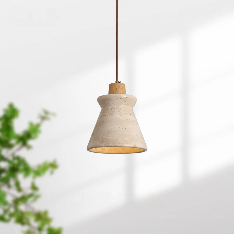 Afralia™ Stone LED Pendant Light: Nordic Modern Yellow Travertine Fixture for Living Dining Hallway