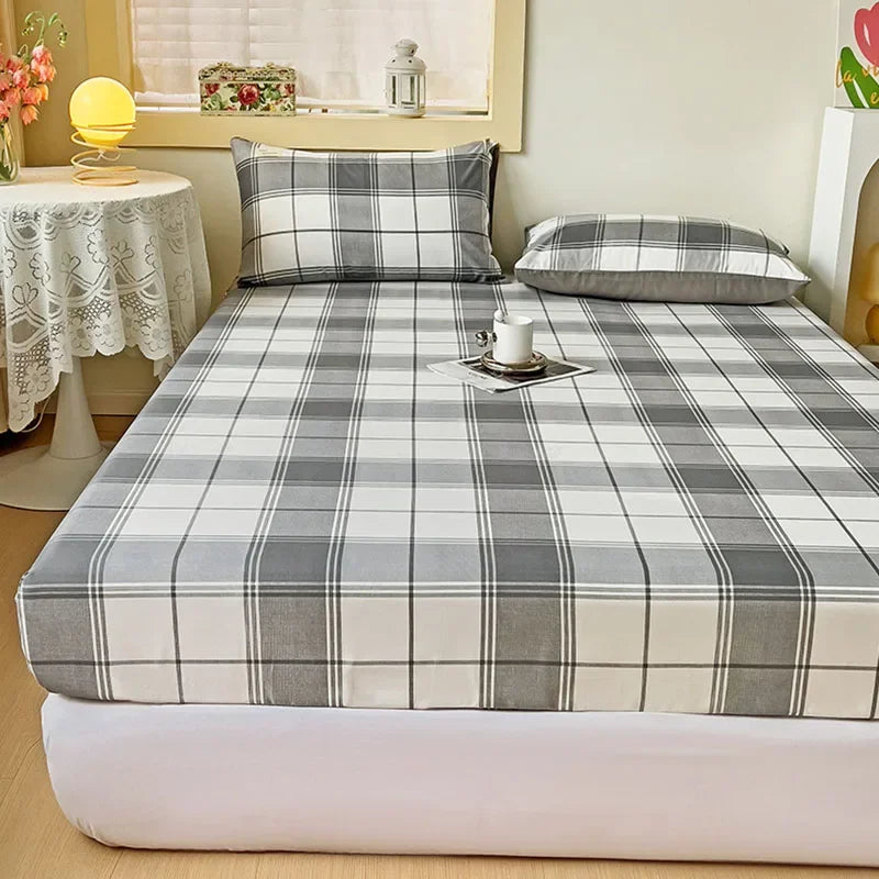 Afralia™ Queen Double Stripe Grid Fitted Sheet - Skin-Friendly Cozy Bed Cover
