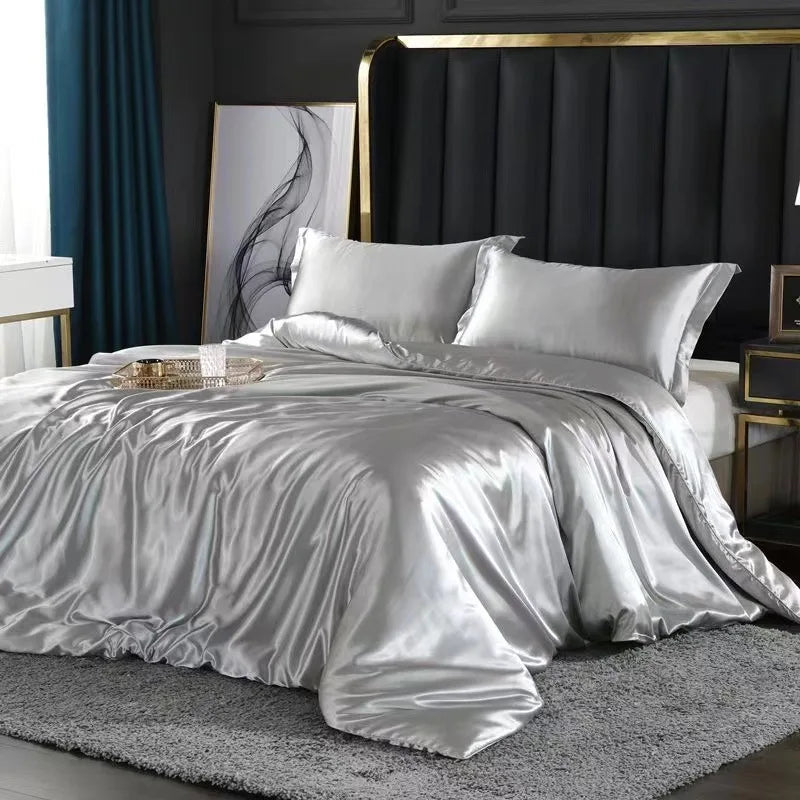 Afralia™ Silk Bedding Set: Mulberry Silk Duvet Set with Fitted Sheet, King or Queen Size