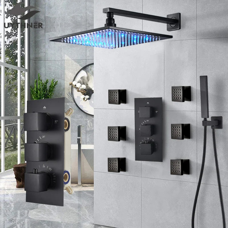 Afralia™ Thermostatic Shower Set | Massage System | Wall Mounted Luxury Rainfall Faucet