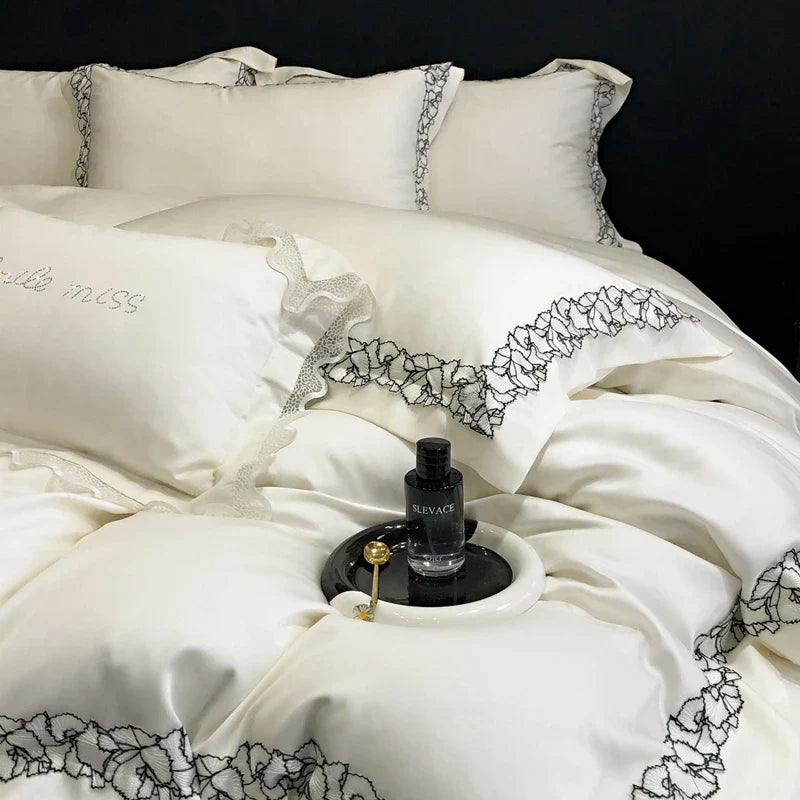 Afralia™ Silky Eucalyptus Fiber Bedding Set with Wide Lace Edge