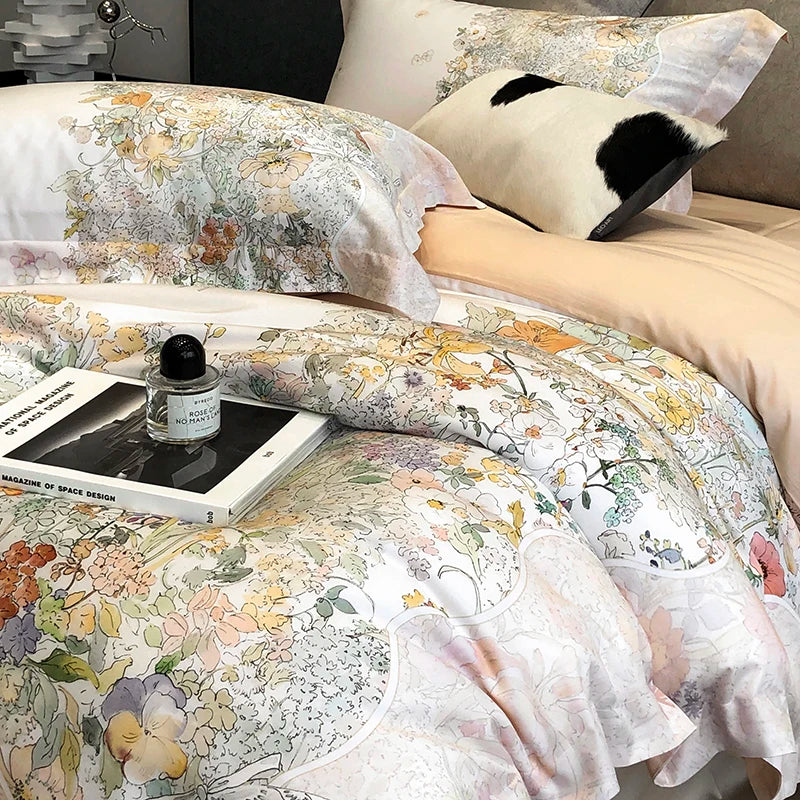 Afralia™ Flowers Plant Print Bedding Set: Luxe Lyocell Cotton Soft Silky Cool Duvet Cover Set
