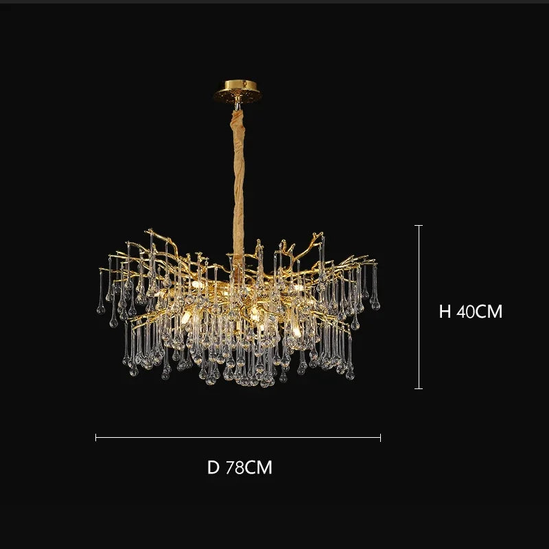 Afralia™ Water Droplet Crystal Chandelier - Golden Branch Pendant Light