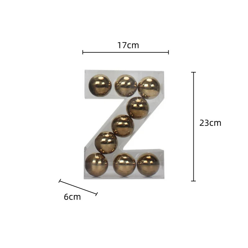 Afralia™ Clear Acrylic Geometric Gold Ball Alphabet Letter Figurine Home Decor