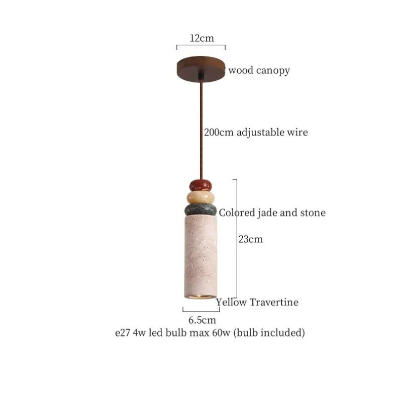 Afralia™ LED Pendant Lights Yellow Travertine Wood Hanging Lamp for Bedroom Dining Room