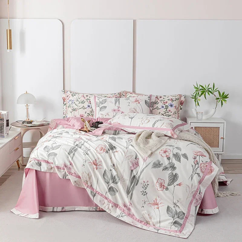 Afralia™ 100s Egyptian Cotton Bedding Set: Queen King RU Print Sheet Pillowcase Quilt Cover