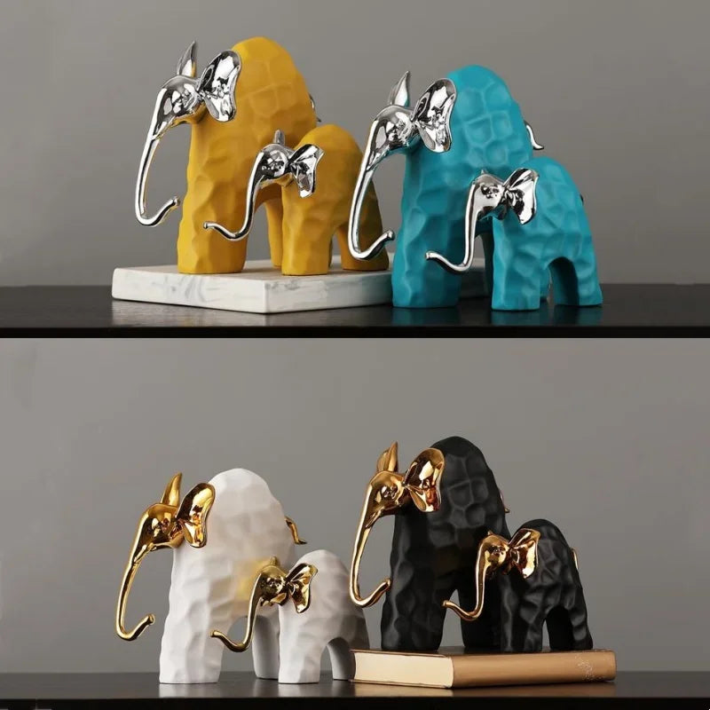 Afralia™ Elephant Mother-calf Golden Resin Sculpture Figurine