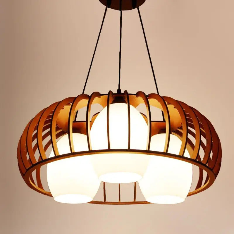 Afralia™ Wooden Art Glass Pendant Lights for Classical Tea House Private Room