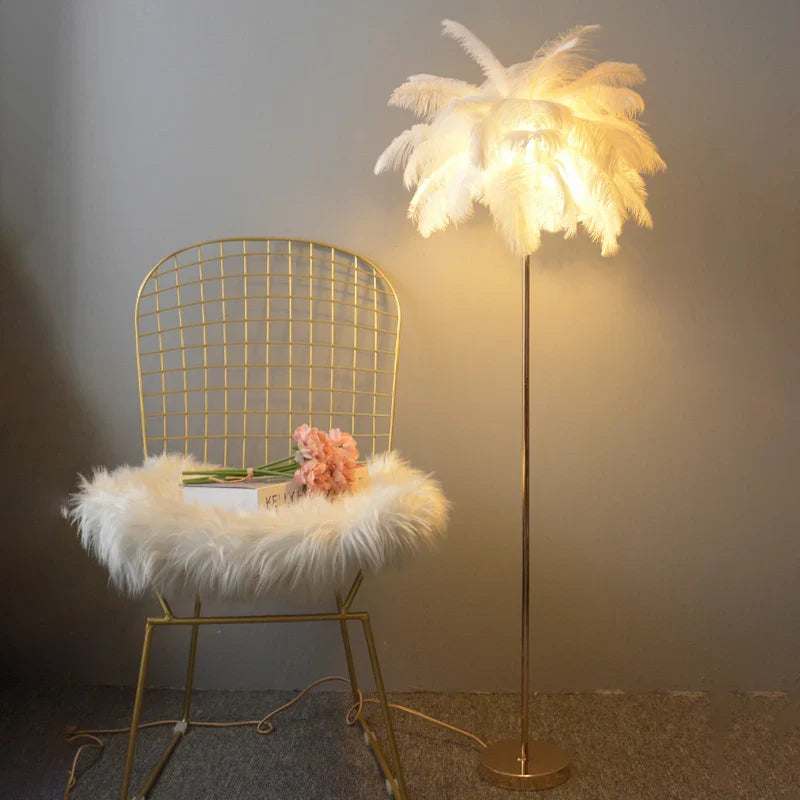 Afralia™ Modern Ostrich Feather Shade LED Floor Lamp for Stylish Indoor Lighting