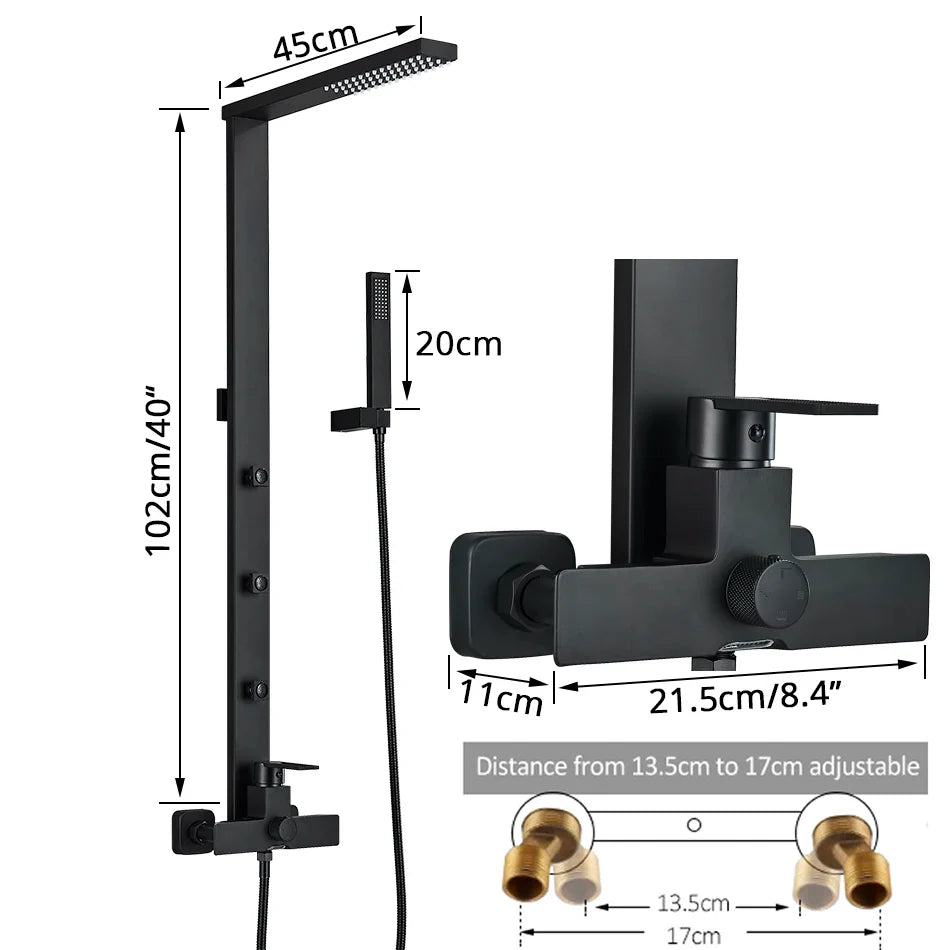 Afralia™ Matte Black Bathroom Shower Faucet Set Mixer - Wall Mounted Luxury Design