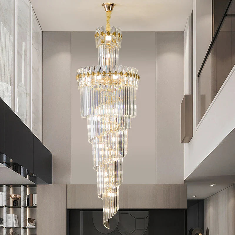 Afralia™ Crystal Chandelier: Modern Duplex Villa Hall Light Luxury Rotating Hollow Strip Crystal