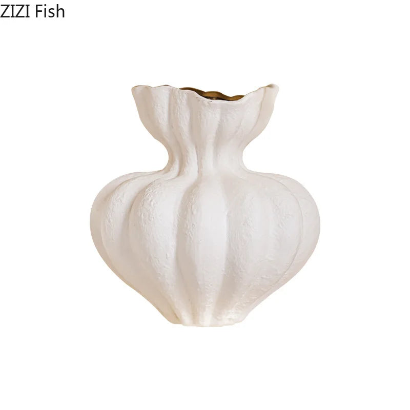 Afralia™ White Ceramic Vase Desk Decor Flowers Floral Porcelain Aesthetic Room Decor