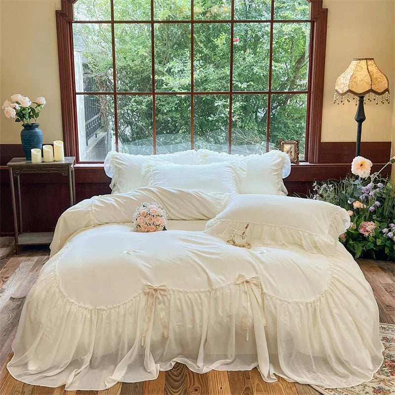 Afralia™ Princess Ruffle Lace Bedding Set with Romantic Wedding Theme
