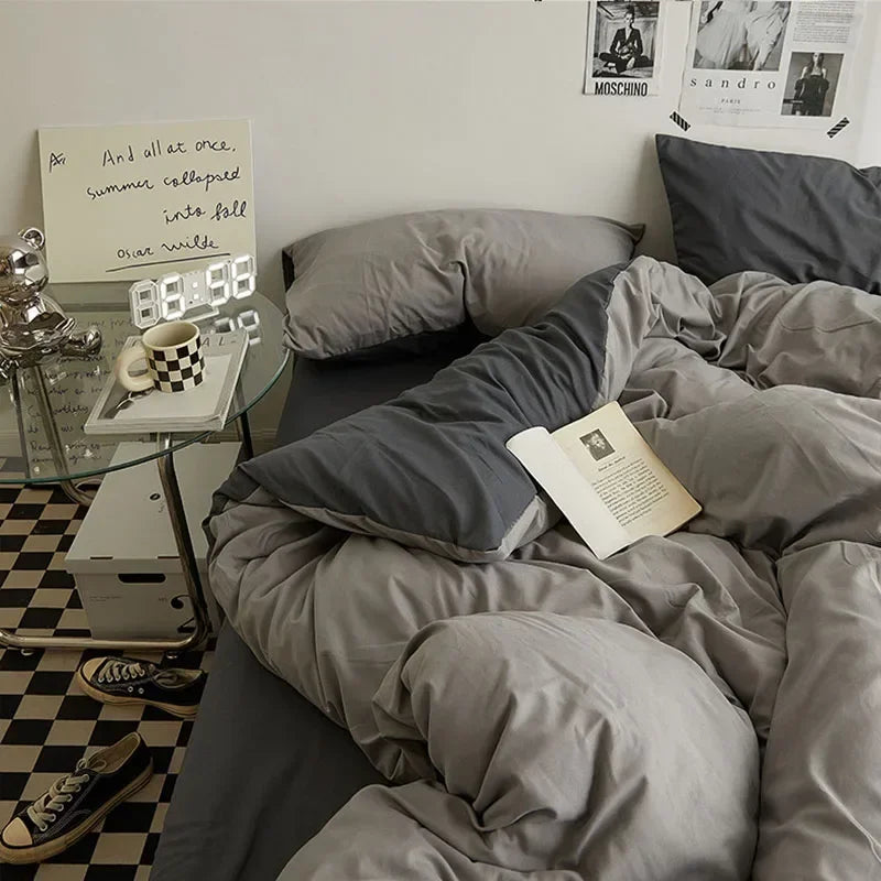 Afralia™ Premium Cotton Color Block Bed Sheet & Duvet Set - 4-Piece Quality Fabric