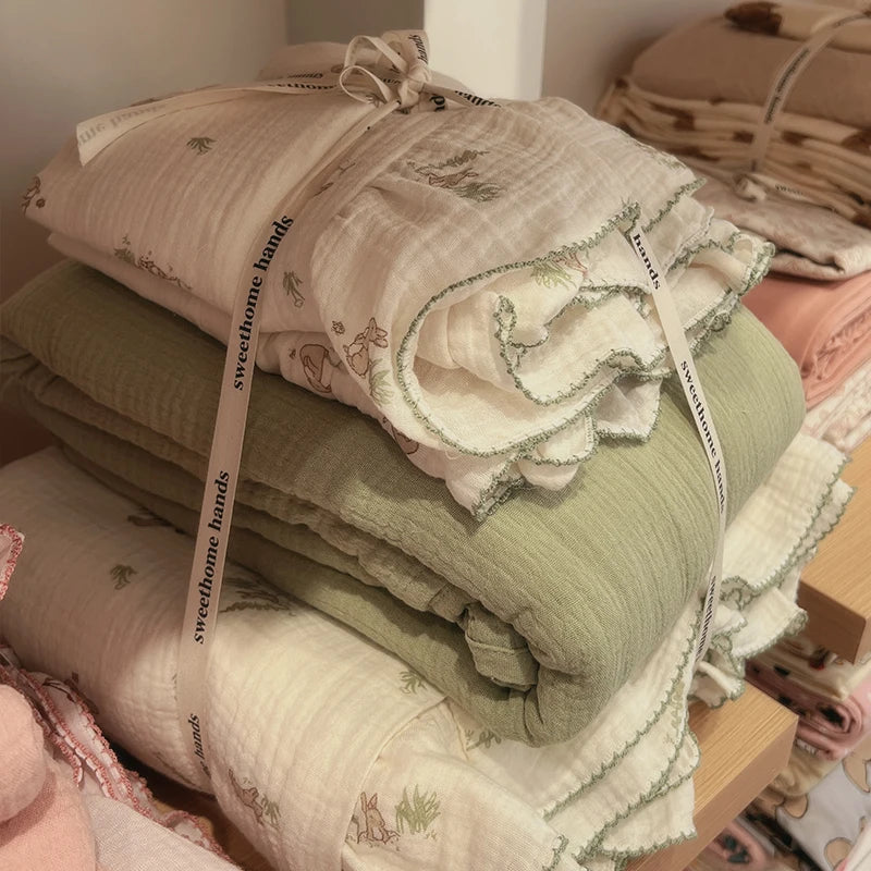 Afralia™ Luxury Nude Double-Layer Cotton Yarn Quilt Cover for Single Double Size Bed