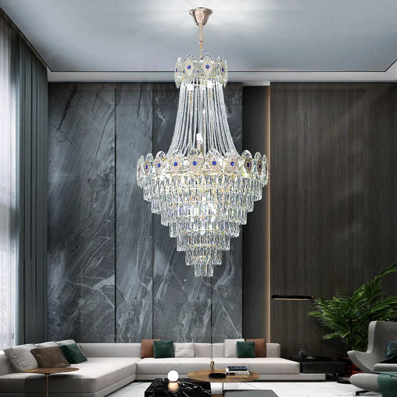 Afralia™ Gold Round Chandelier Dimmable LED Stair Lights Luxury Suspension Lamp