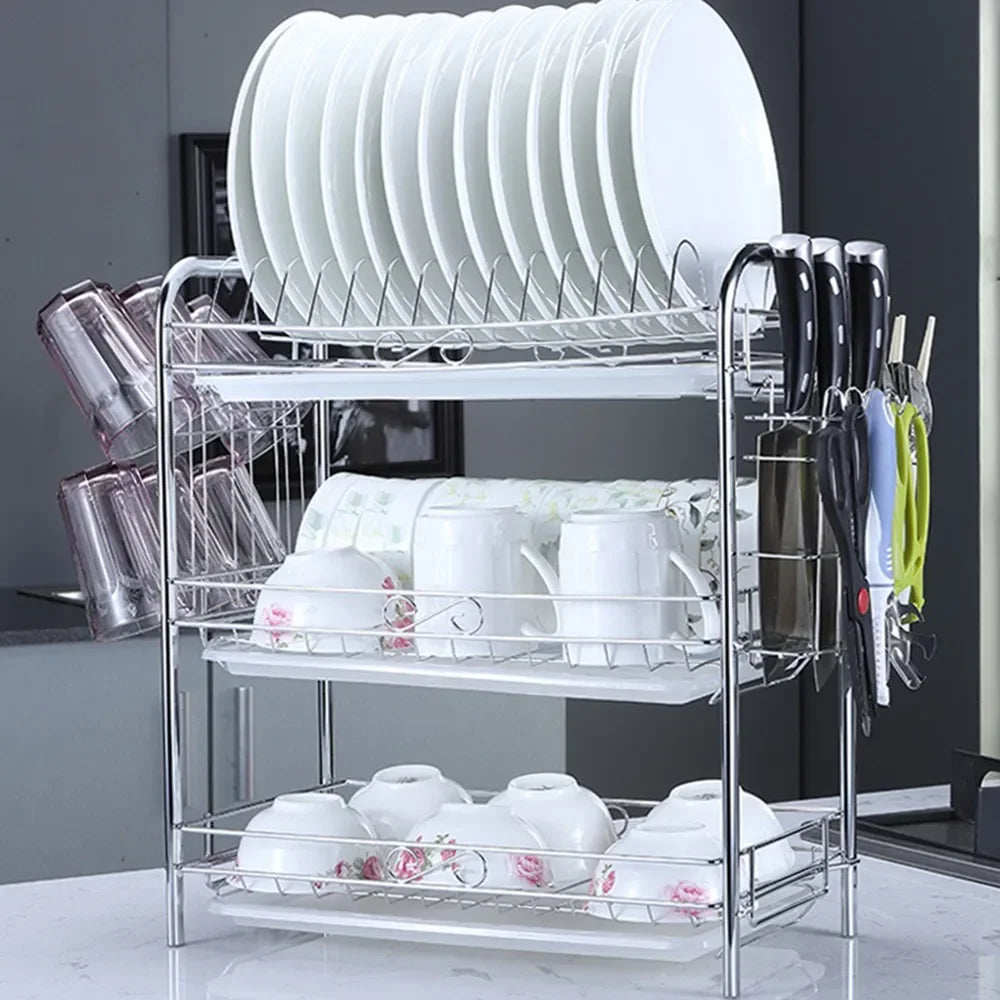 Afralia™ 3-Tier Kitchen Drying Rack & Dish Organizer Shelf with Drain Board