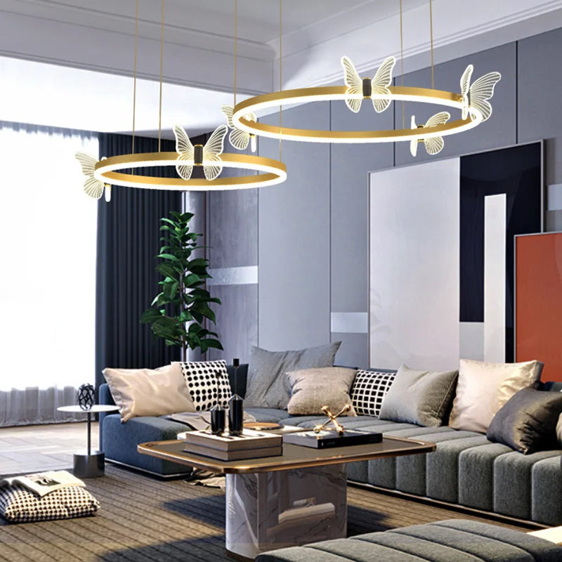 Afralia™ LED Butterfly Chandelier Pendant Light for Modern Living Room