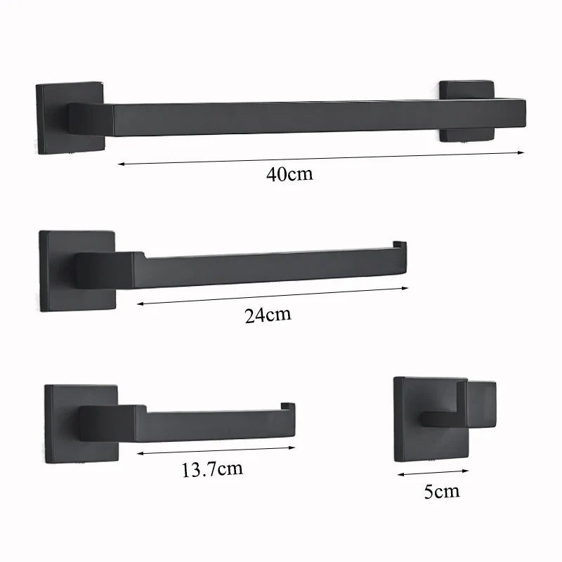 Afralia™ Black Bathroom Hardware Set: Robe Hook, Towel Rail, Shelf, Tissue Holder