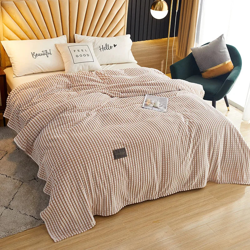 Afralia™ Plaid Double-Sided Coral Fleece Blanket for Bed or Sofa, Cozy Warmth
