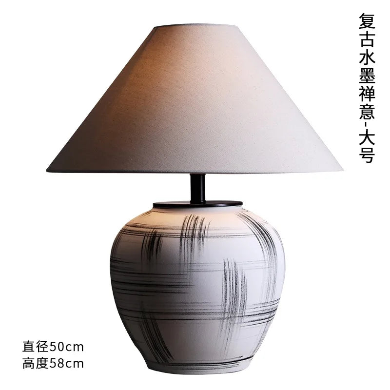 Afralia™ Ceramic Table Lamp LED E27 Wabi-sabi Desk Light for Bedroom Living Room