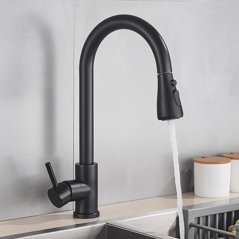 Afralia™ Matte Black Kitchen Faucet with 360 Rotation and Pull Out Sprayer