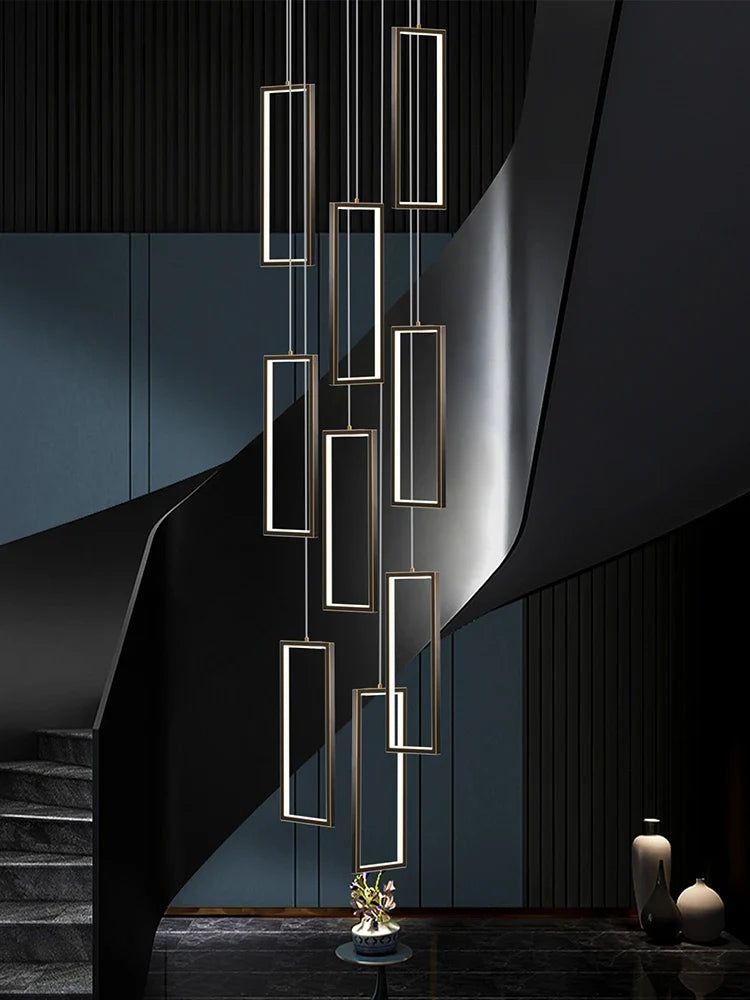 Afralia™ Copper Square Pendant Chandelier with LED Lighting