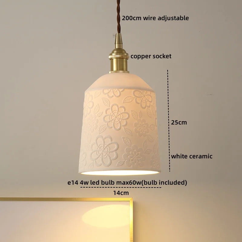 Afralia™ LED Copper Ceramic Pendant Lamp Modern Style Chandelier for Living Dining Bedroom