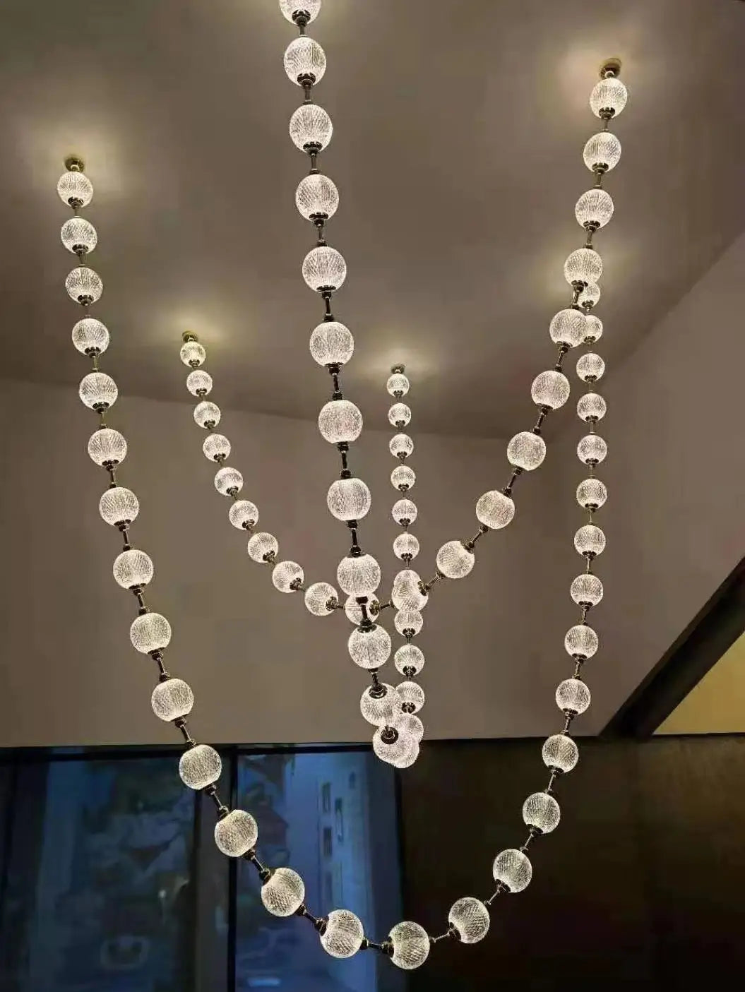 Afralia™ Pearl Necklace Design LED Chandelier for Dining Room Staircase Decor