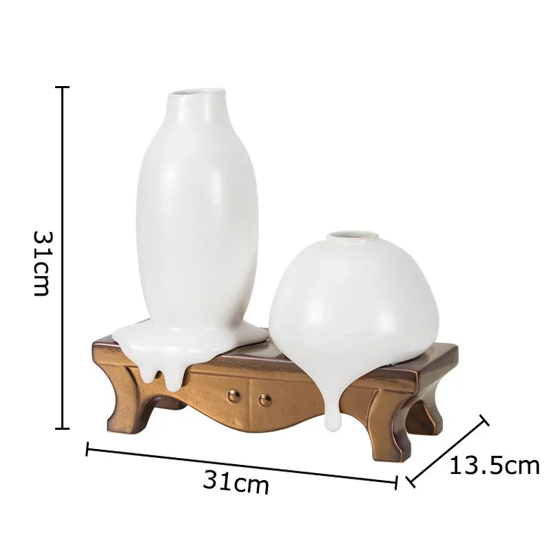 Afralia™ Ceramic Liquid Vase White Room Decor Desk Flower Arrangement Aesthetic