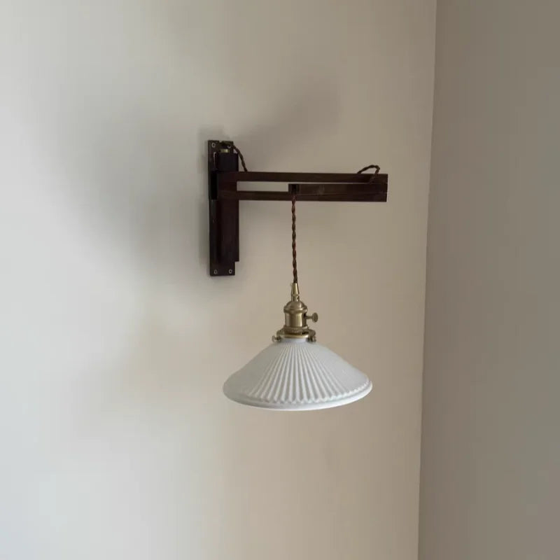 Afralia™ Ceramic Copper LED Wall Lights Pull Chain Switch Nordic Bedside Lamp