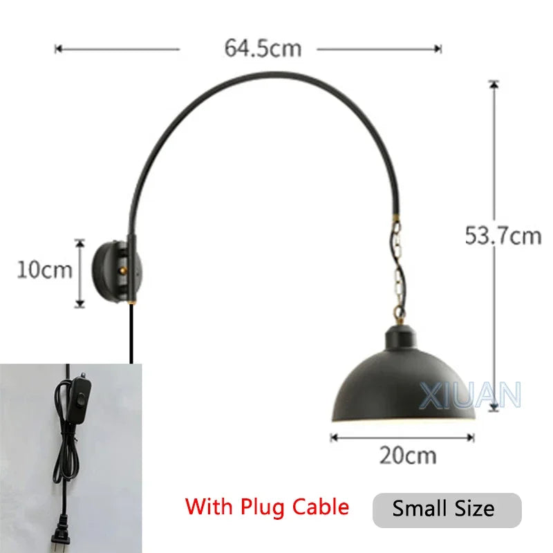 Afralia™ Long Swing Arm Wall Lamp, Industrial Vintage Living Room Light