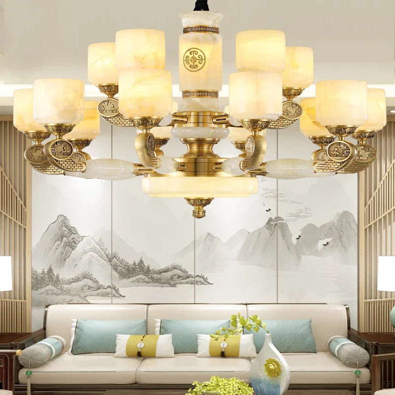 Afralia™ Zen Jade Chandelier: Modern Chinese Style Living Room Lamp for Villa, Restaurant, and Building