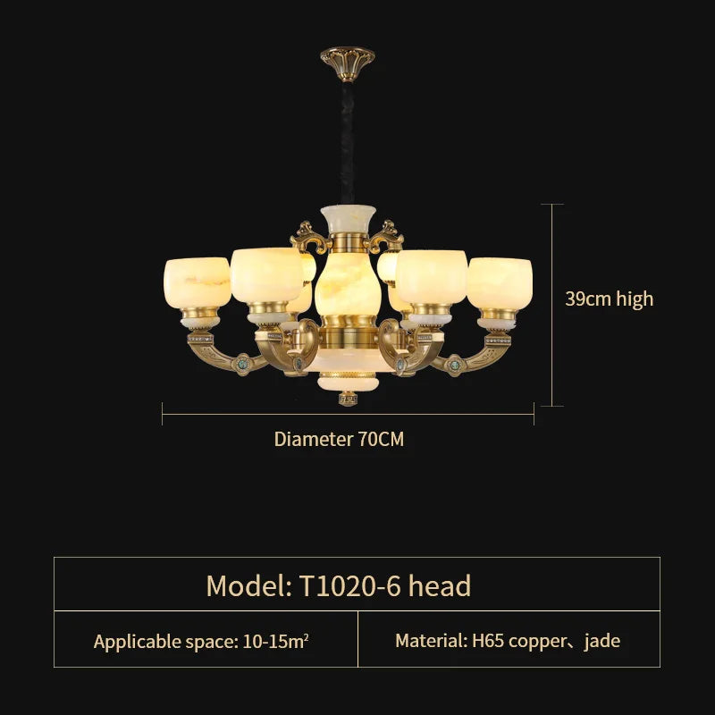 Afralia™ All Copper Jade Chinese Chandelier: Modern & Simple Living Room Lighting