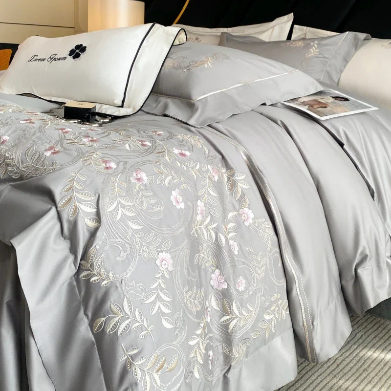 Afralia™ Luxury Embroidery Wedding Cotton Bedding Set