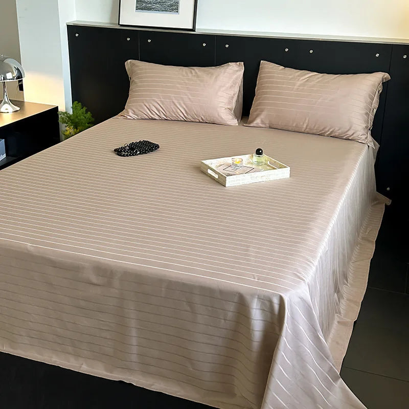 Afralia™ Luxe Cotton Satin Stripe Bed Sheet Set with 2 Pillowcase