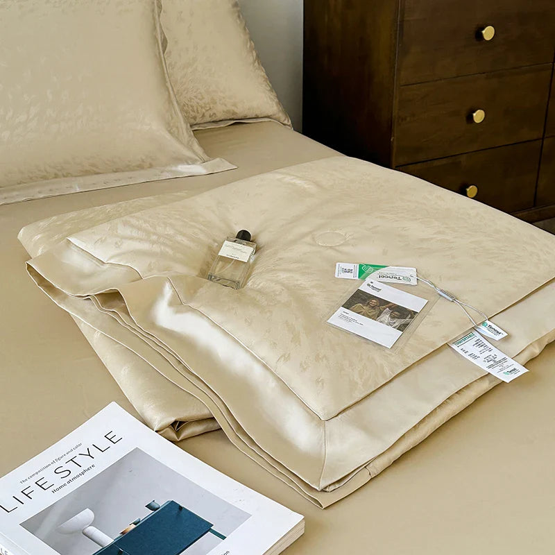 Afralia™ Silky Soft Cool Champagne Jacquard Summer Comforter Blanket