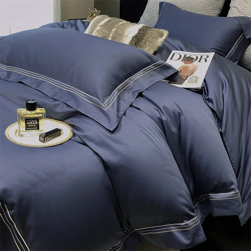 Afralia™ Luxury Egyptian Cotton Embroidery Bedding Set - Soft & Silky Pearl White