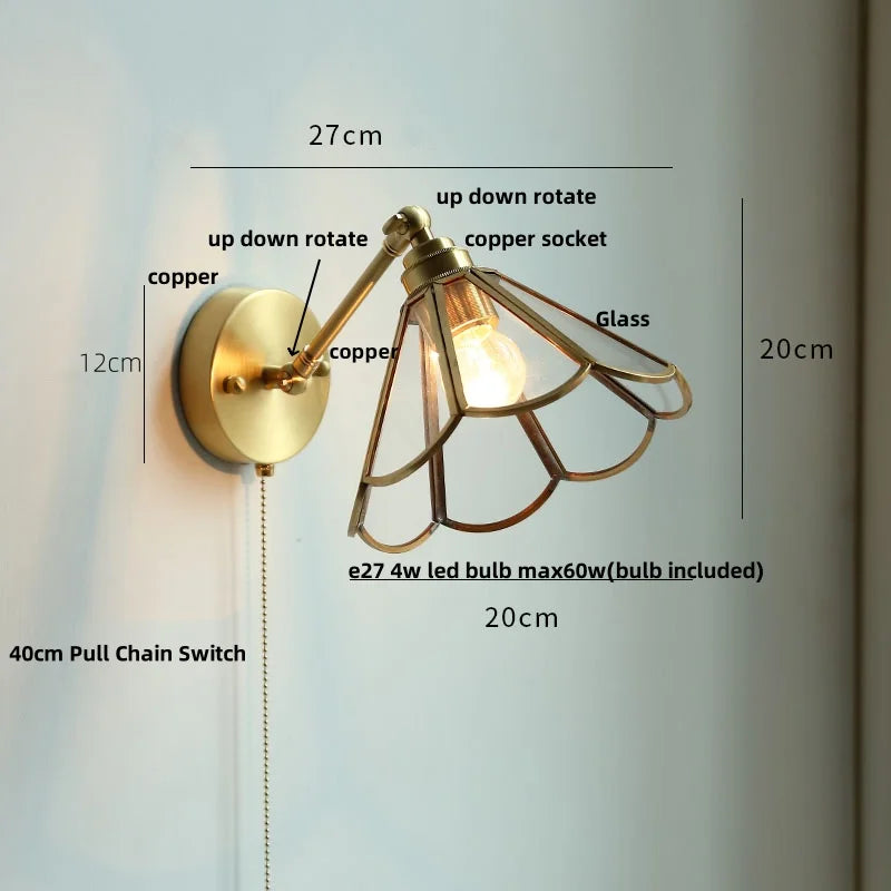 Afralia™ Vintage Brass Clear Glass Wall Lights Rotate Bedside Lamp for Restaurant Bedroom