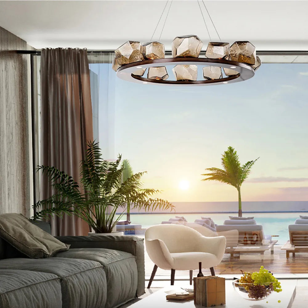 Afralia™ Rock Glass Chandeliers: Modern Indoor Pendant Lamps for Living Room, Bedroom & Restaurant