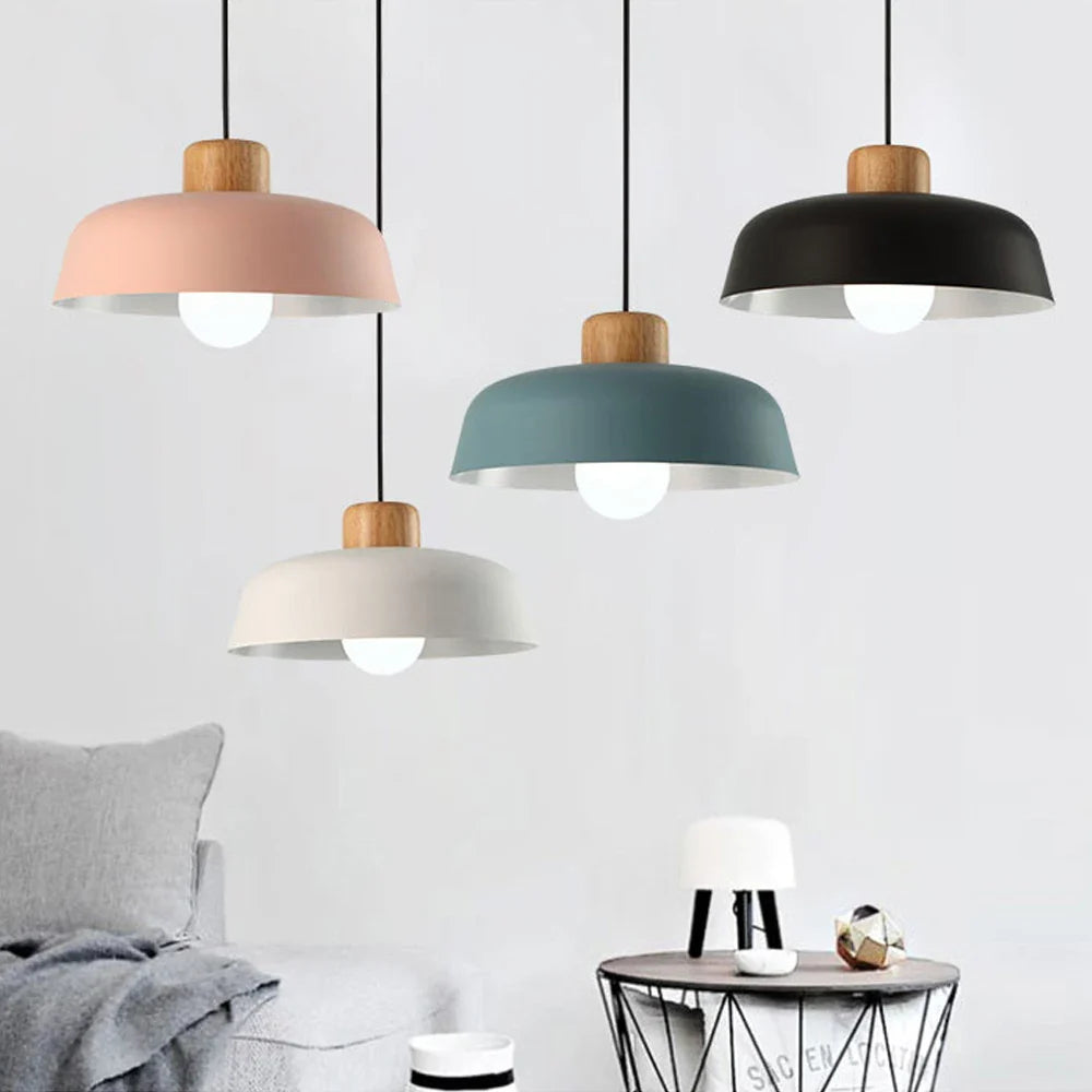 Afralia™ Nordic Wood Aluminum Pendant Lights Modern Hanging Lamps E27 LED Chandelier