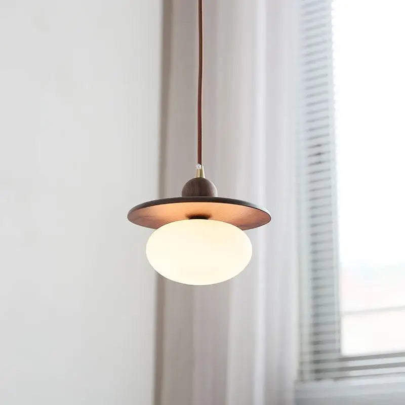Afralia™ Glass LED Pendant Lamp Walnut Wood Brass Hanging Lights