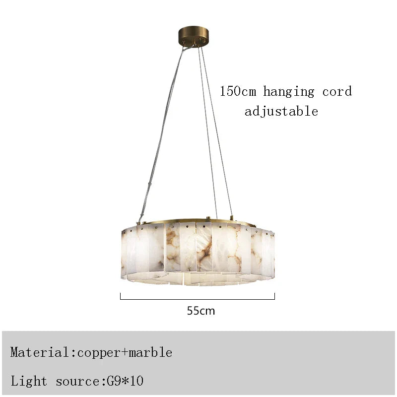 Afralia™ Round Dolomite Block Chandelier Light, Luxury Matte Gold Ceiling Fixture