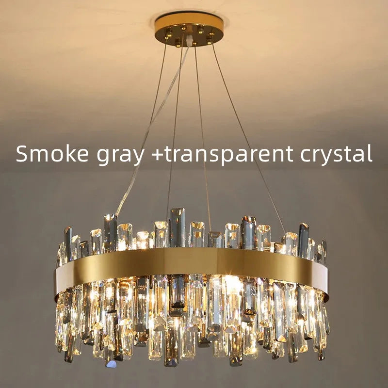 Afralia™ Smoke Grey Crystal Chandelier: Luxury LED Hanging Lamp for Living Room & Bedroom.